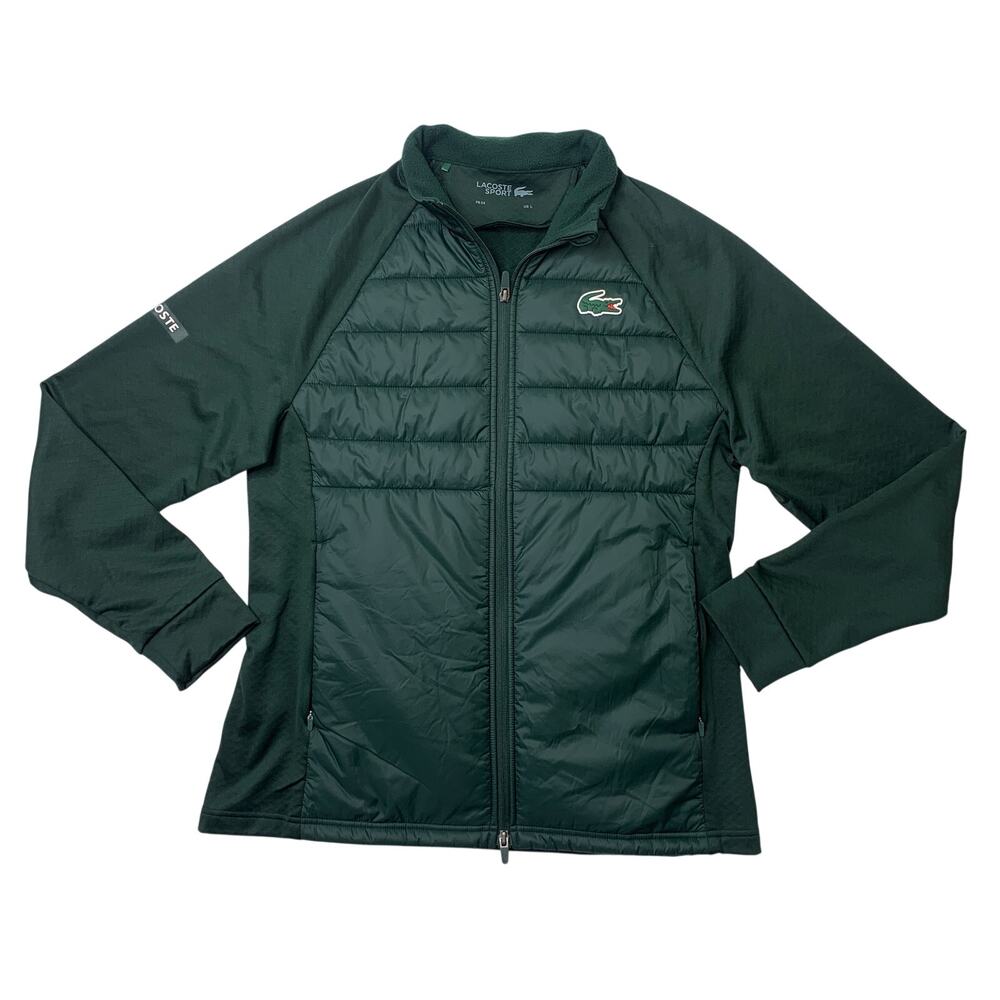 Lacoste Sport Jacket Mens L Large Evergreen Quilted Golf Full Zip Fleece Lined